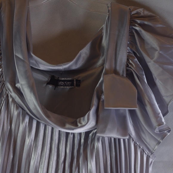 Silver Satiny Pleated /////dress SZ L - Picture 3 of 6